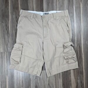 Mens Khaki Tan Cotton Twill Cargo Shorts Multi Pocket Utility Size 38